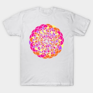 Random geometric repeated elements in digital mandala in bright neon colors T-Shirt